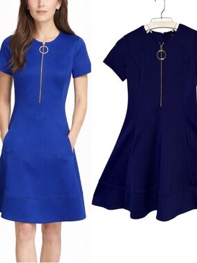 DKNY Short Sleeve Zipper Fit Flare Dress